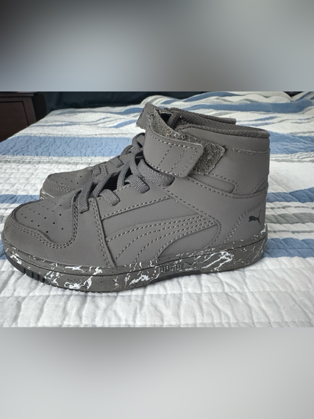 Puma Kids Gray High-Top Sneakers with Velcro Strap